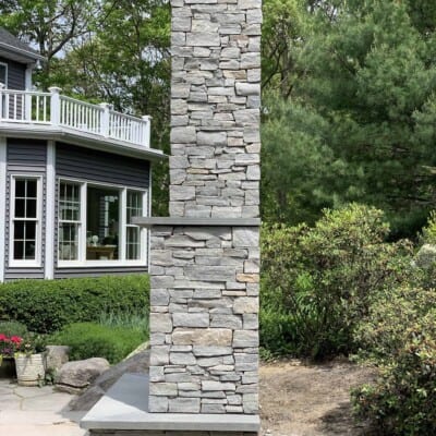 Newport Mist Ledge Outdoor Fireplace - JWB Masonry Construction