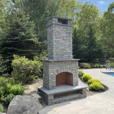 Newport Mist Ledge Outdoor Fireplace - JWB Masonry Construction