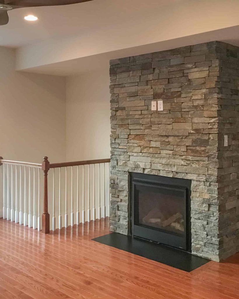 stacked stone fireplace ledgestone