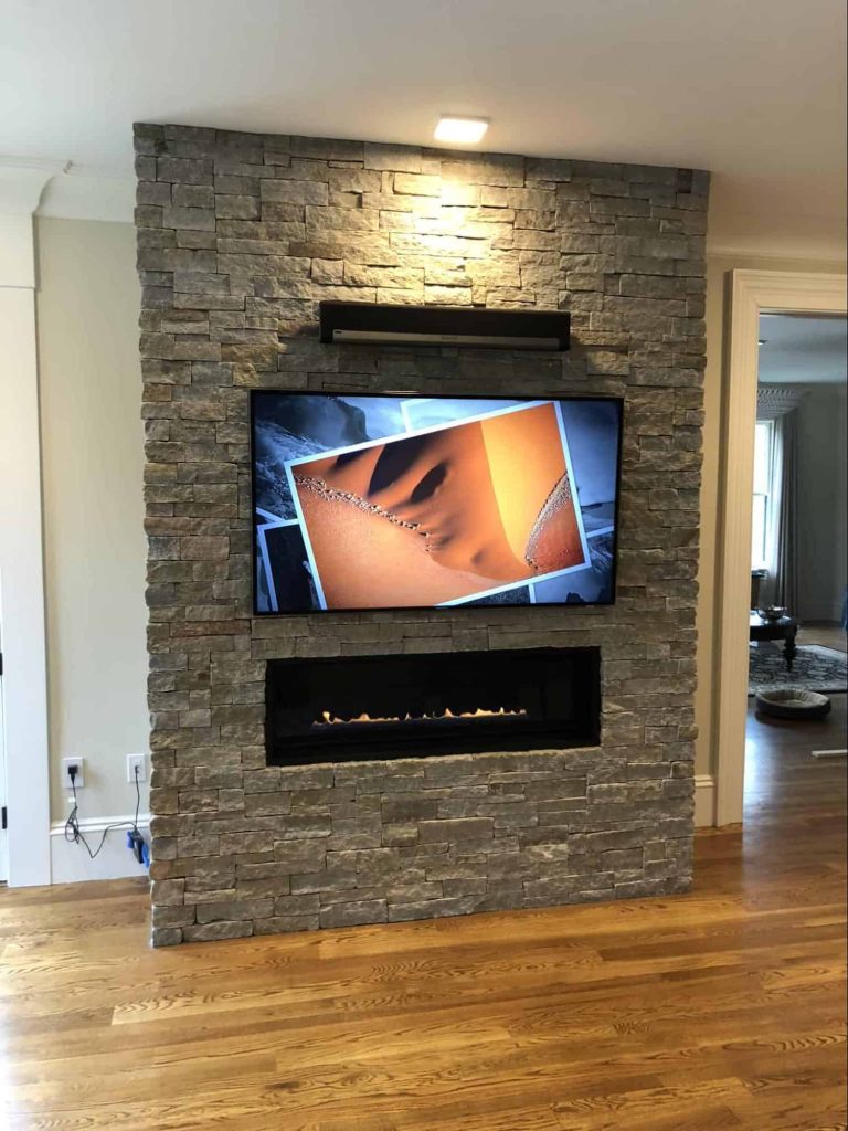 stacked stone fireplace ledgestone