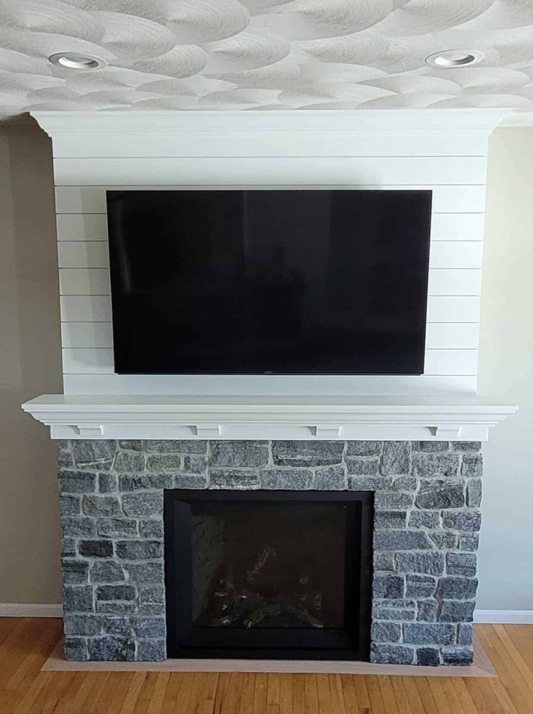 stacked stone fireplace greenwich gray