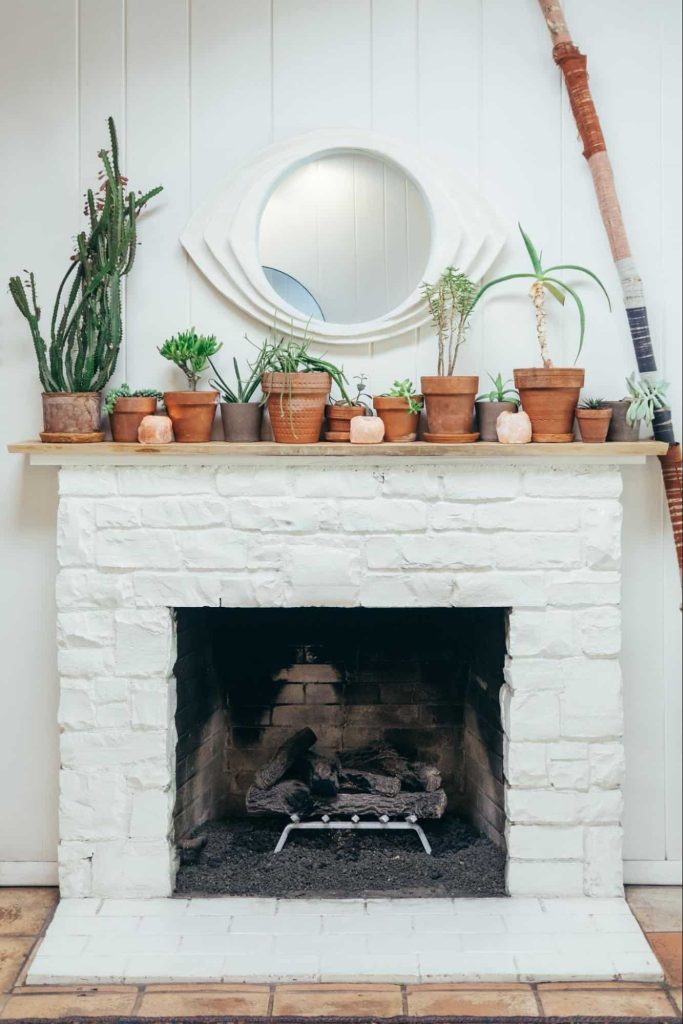 white brick fireplace