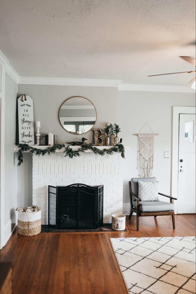 white brick fireplace