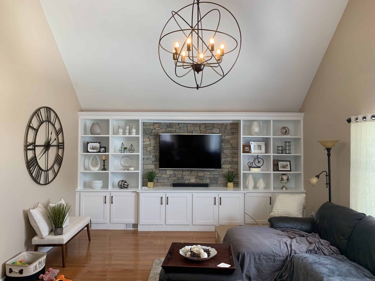 Living Room Stone Accent Wall With Tv