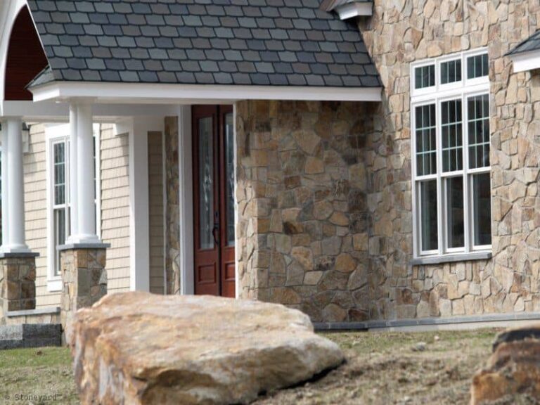 Colonial Tan Mosaic natural thin stone veneer installed on a project