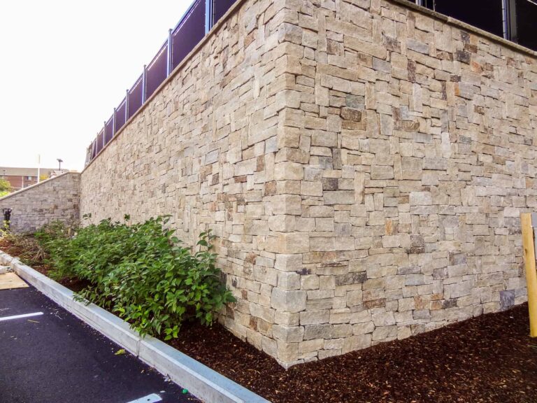Colonial Tan Ashlar natural thin stone veneer installed on a project