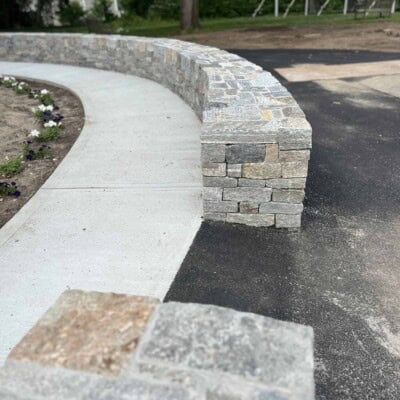 Stone Wall at Holy Redeemer Church by Josh Alves, Tru Arch Builders - Boston Blend Ledgestone and Square and Rec