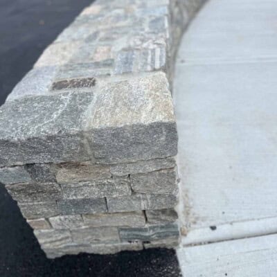 Stone Wall at Holy Redeemer Church by Josh Alves, Tru Arch Builders - Boston Blend Ledgestone and Square and Rec