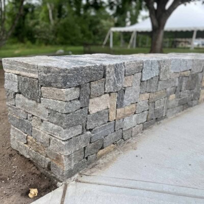 Stone Wall at Holy Redeemer Church by Josh Alves, Tru Arch Builders - Boston Blend Ledgestone and Square and Rec