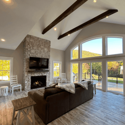 Rustic Ashlar Austin limestone fireplace