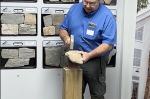 David Croteau teaches how to trim thin stone veneer at a Beginner Installer Class.