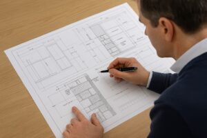 Architect reviewing drawings