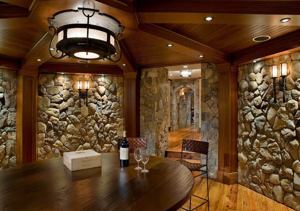 stone veneer wine cellar