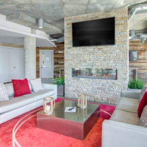entertainment center stone accent wall